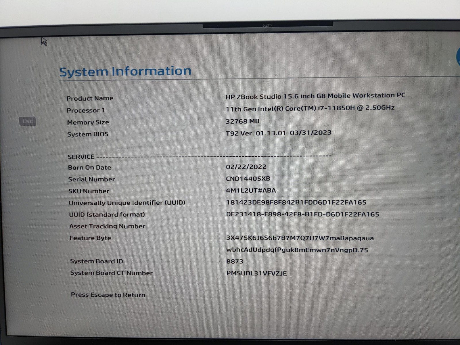 HP ZBOOK STUDIO G8 I7-11850H 2.5Ghz 32GB RAM 512GB *GRADE D*