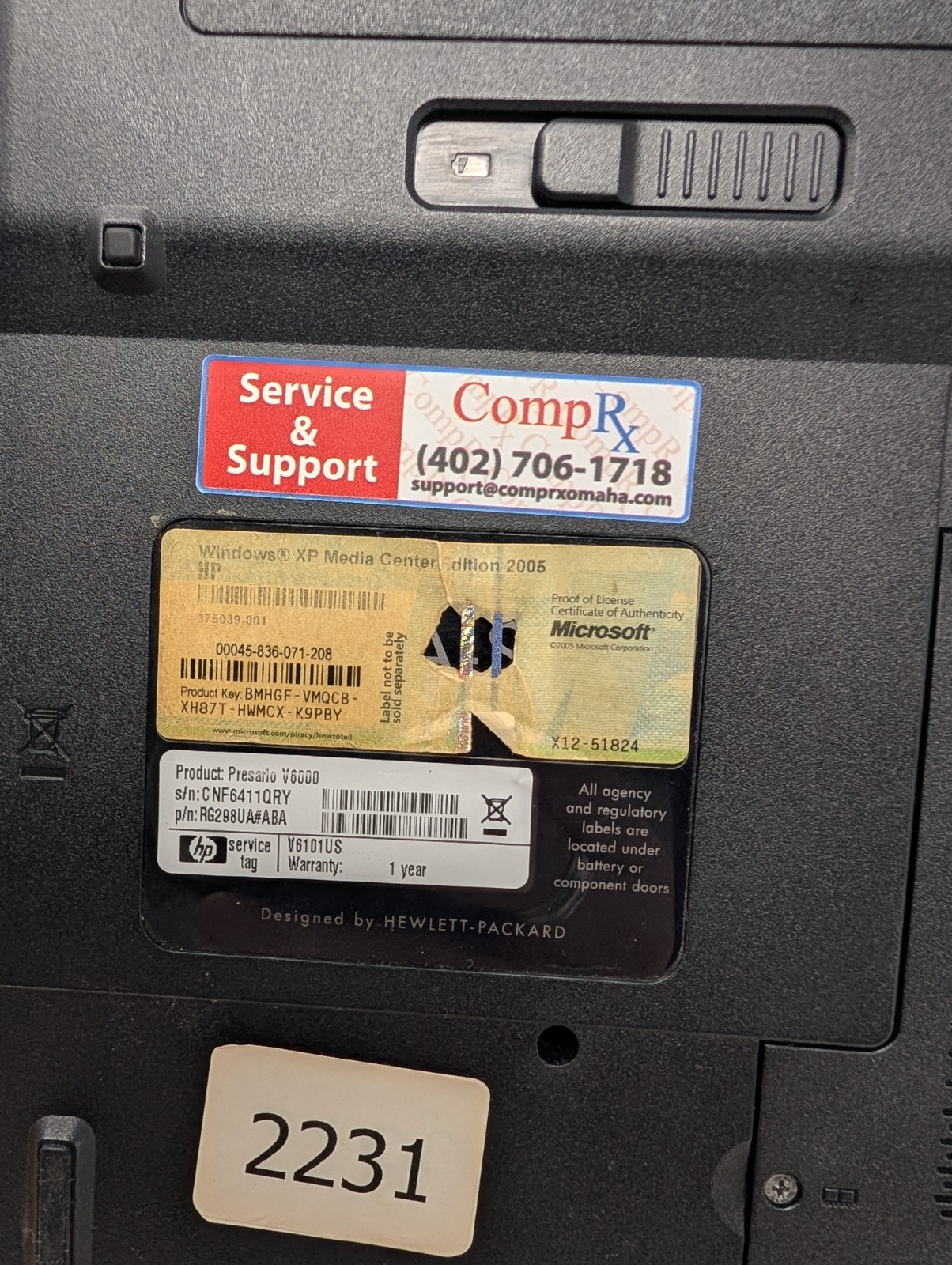 Compaq Presario V6000 AMD Sempron NVidia Grapjics NO HDD Untested Parts Repair