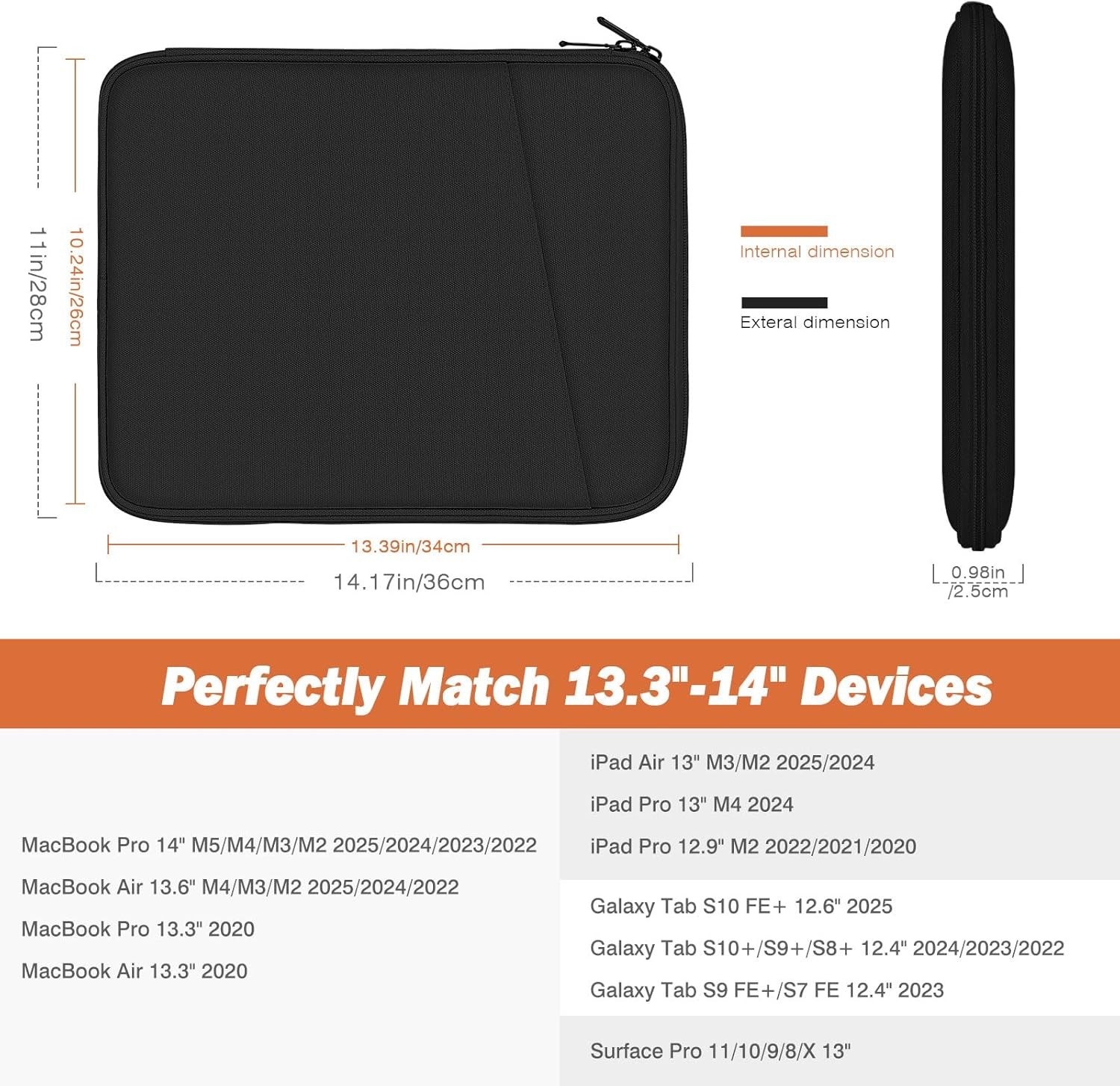 Laptop Sleeve Case 13.3-14 Inch, Compatible with 13″ MacBook Neo/Mac Air M5, Bla