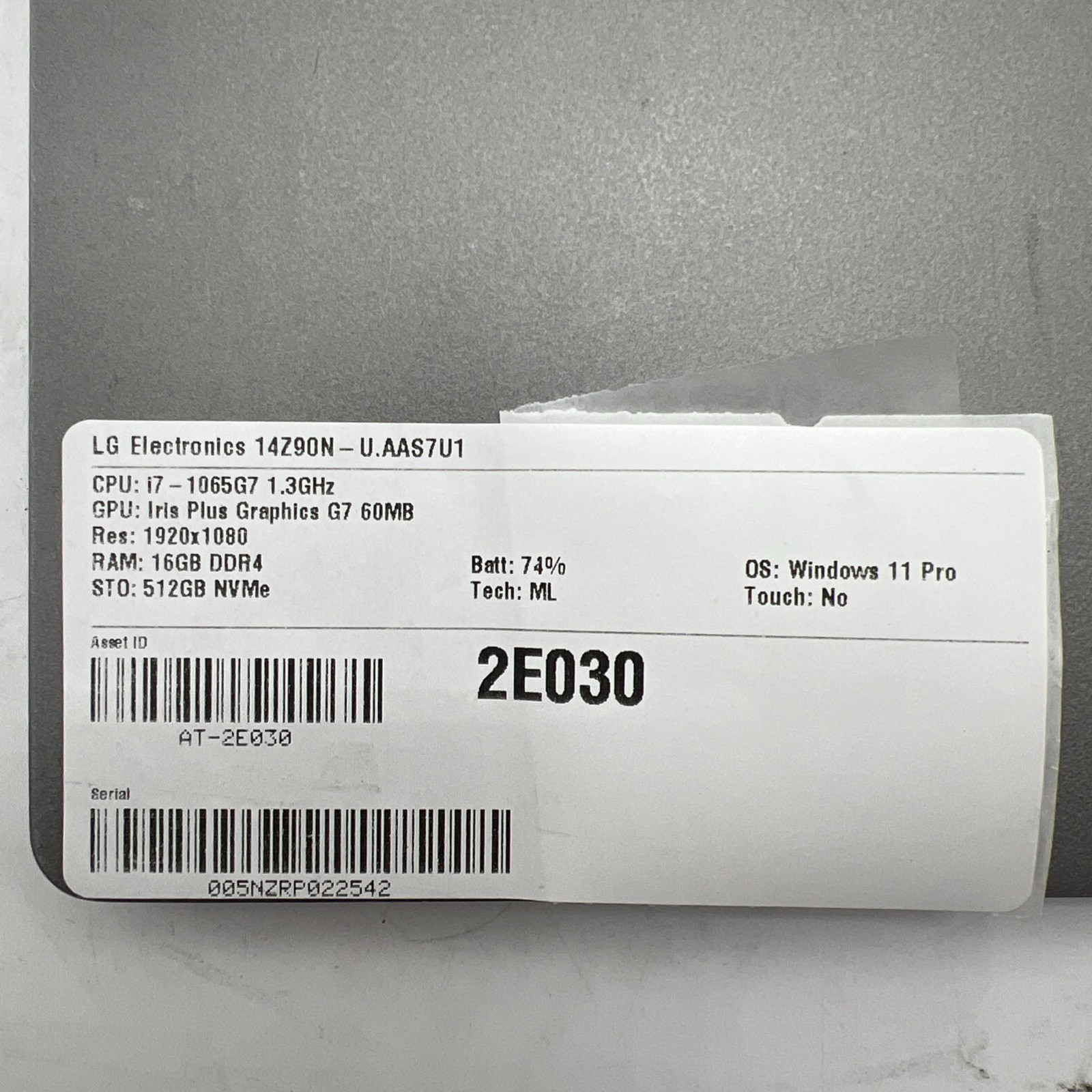 LG Electronics 14Z90N-U.AAS7U1 i7 1065G7 1.3GHz 16GB RAM 512GB NVMe Win11P