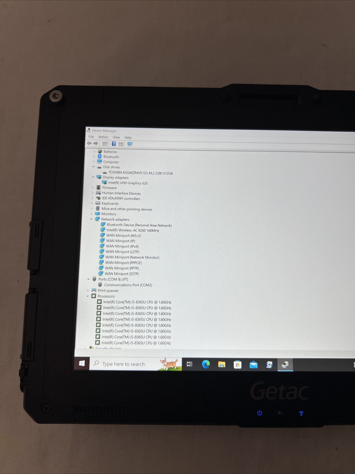 Getac Tablet UX10 I5-8365U 1.60GHz 256GB SSD 8GB Touch Battery Win10P A/C GRD B
