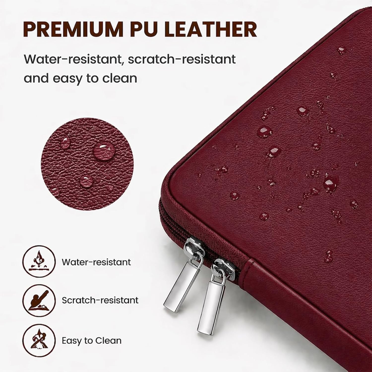 13 Inch Laptop Sleeve Soft PU Leather Case Water Resistant Padded Cover Bag for