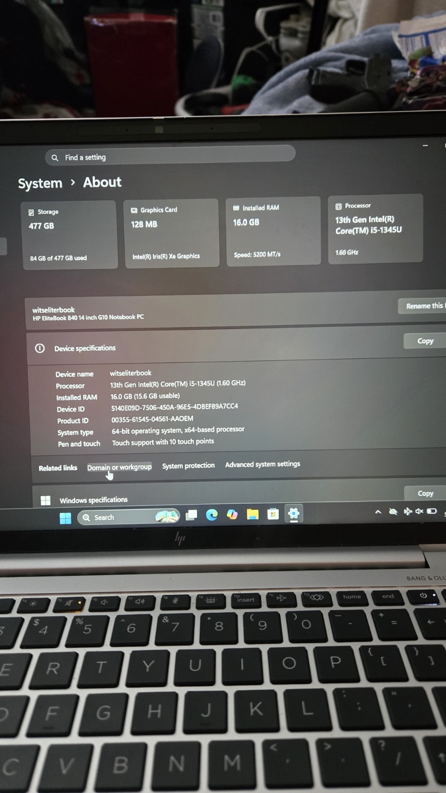 HP EliteBook 840 G10 14″ Laptop i5-1345U 16GB 477GB SSD Silver Win11 Pro Touch