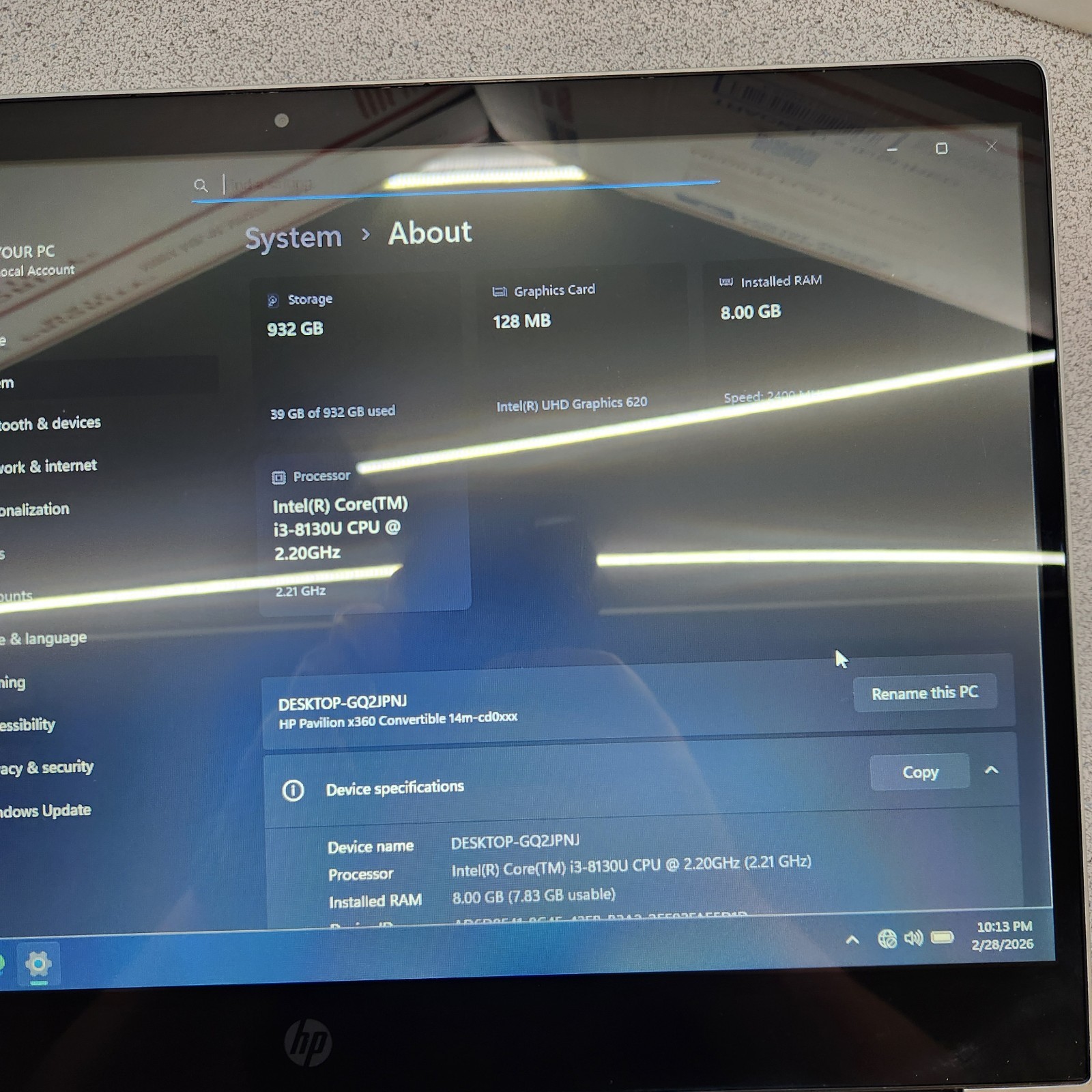 HP Pavilion x360 2-in-1 14M-CD0001DX i3-8130U 2.2GHz 8GB RAM 500GB SSD & HDD