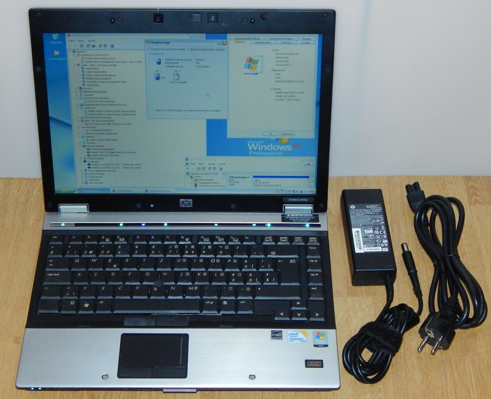 14.1″ Laptop Notebook HP EliteBook 6930p 2x 2.4GHz P8600 250GB 2GB Win XP WiFi