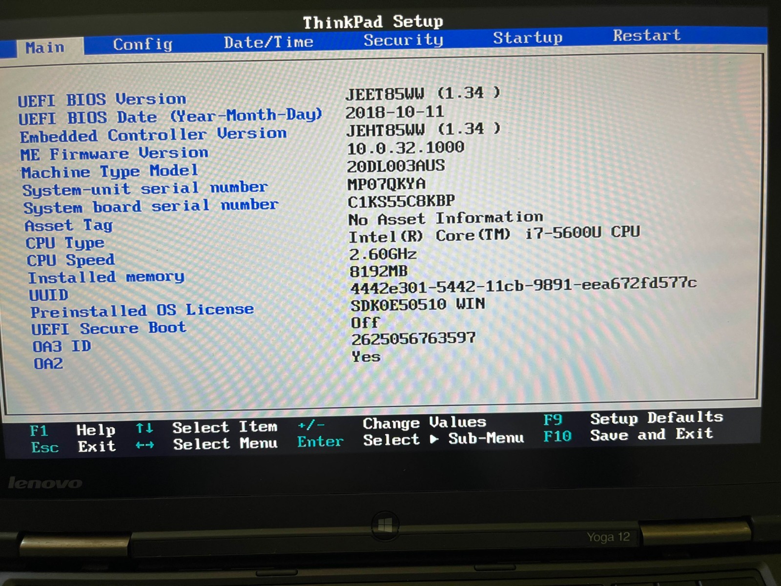 Lenovo Thinkpad Yoga 12 – Intel i7 – 8gb Ram – No HDD