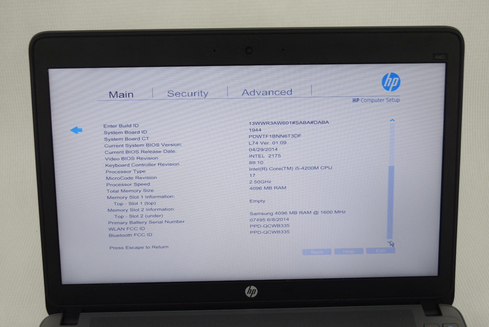 HP ProBook 440 G1 Intel(R) Core i5-4200M 2.50GHz 4GB 14in No OS or HDD