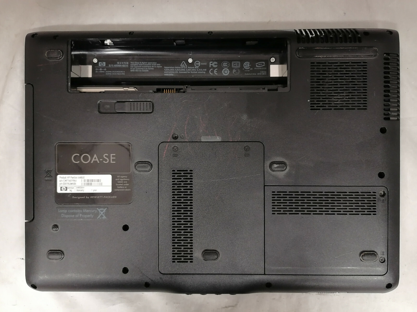 HP dv6604nr AMD TK-55 1GB DDR2 800MHz No HDD No Battery No Charger Video Issue
