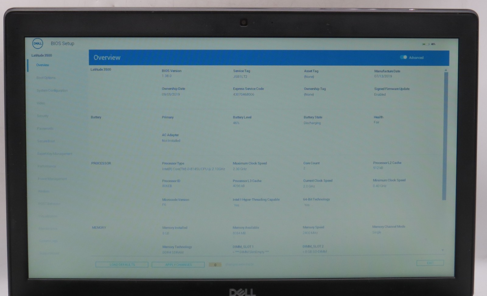 Dell Latitude 3500 | i3-8145U @ 2.10 | 8GB DDR4 | 256GB SSD | No OS w/AC