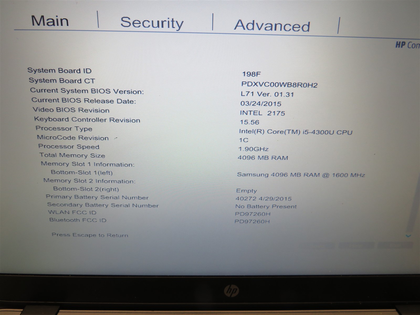 HP Elitebook 840 G1 Intel i5-4300u @ 1.90GHz 4GB NO SSD HDD 14″ AC