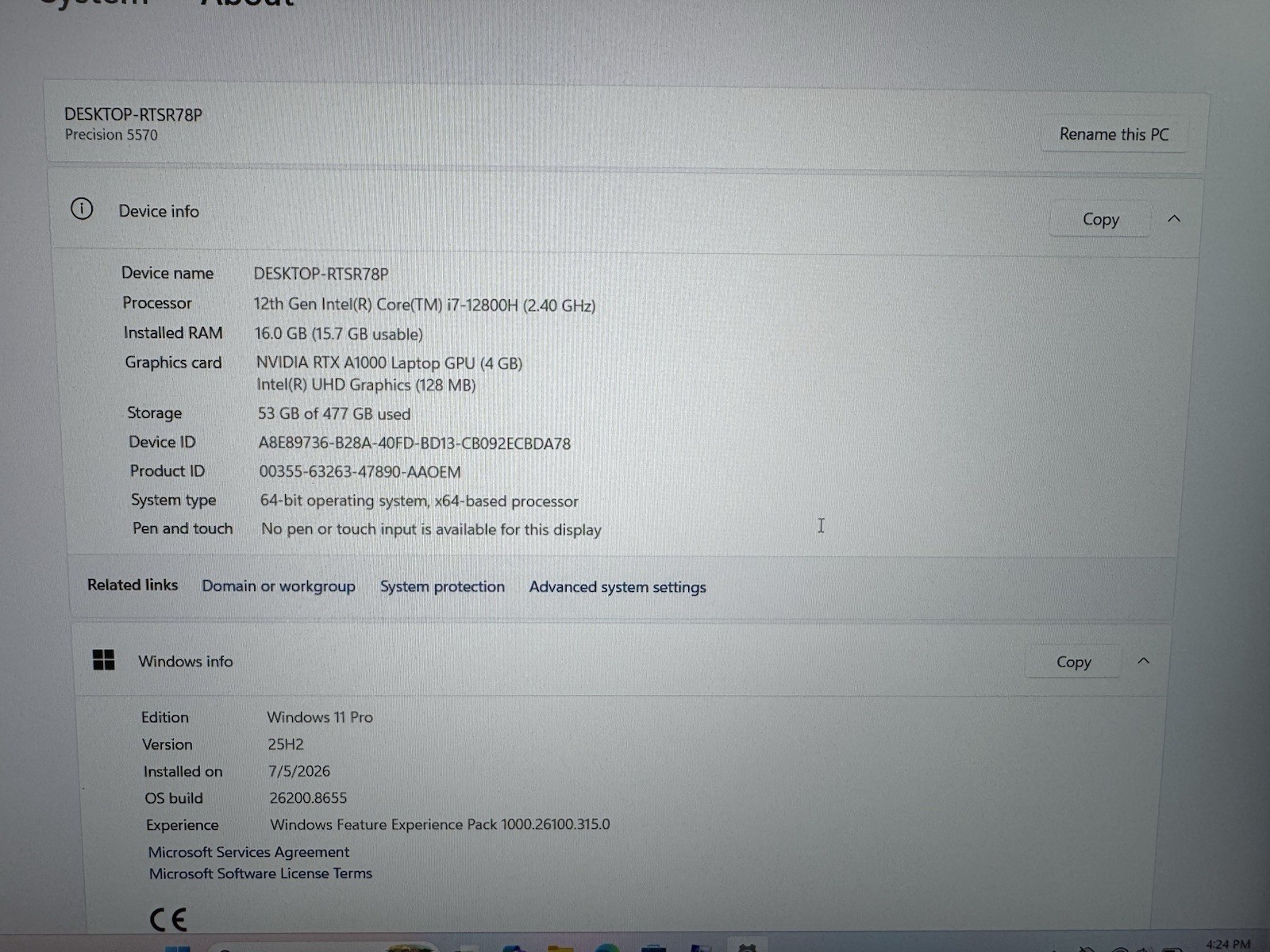 Gaming! Dell Precision 5570 i7-12800H 16GB DDR5 RTX A1000 512GB SSD Win11 Pro