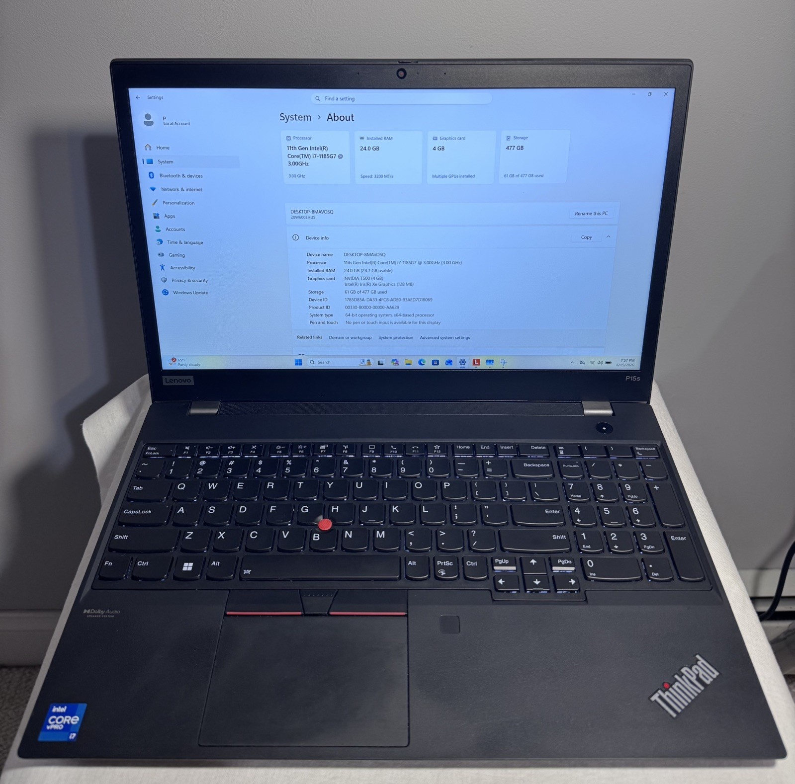 LENOVO ThinkPad P15s Gen2i i7 15.6″ 24GB RAM 512GB SSD WIN11P NVIDIA T500