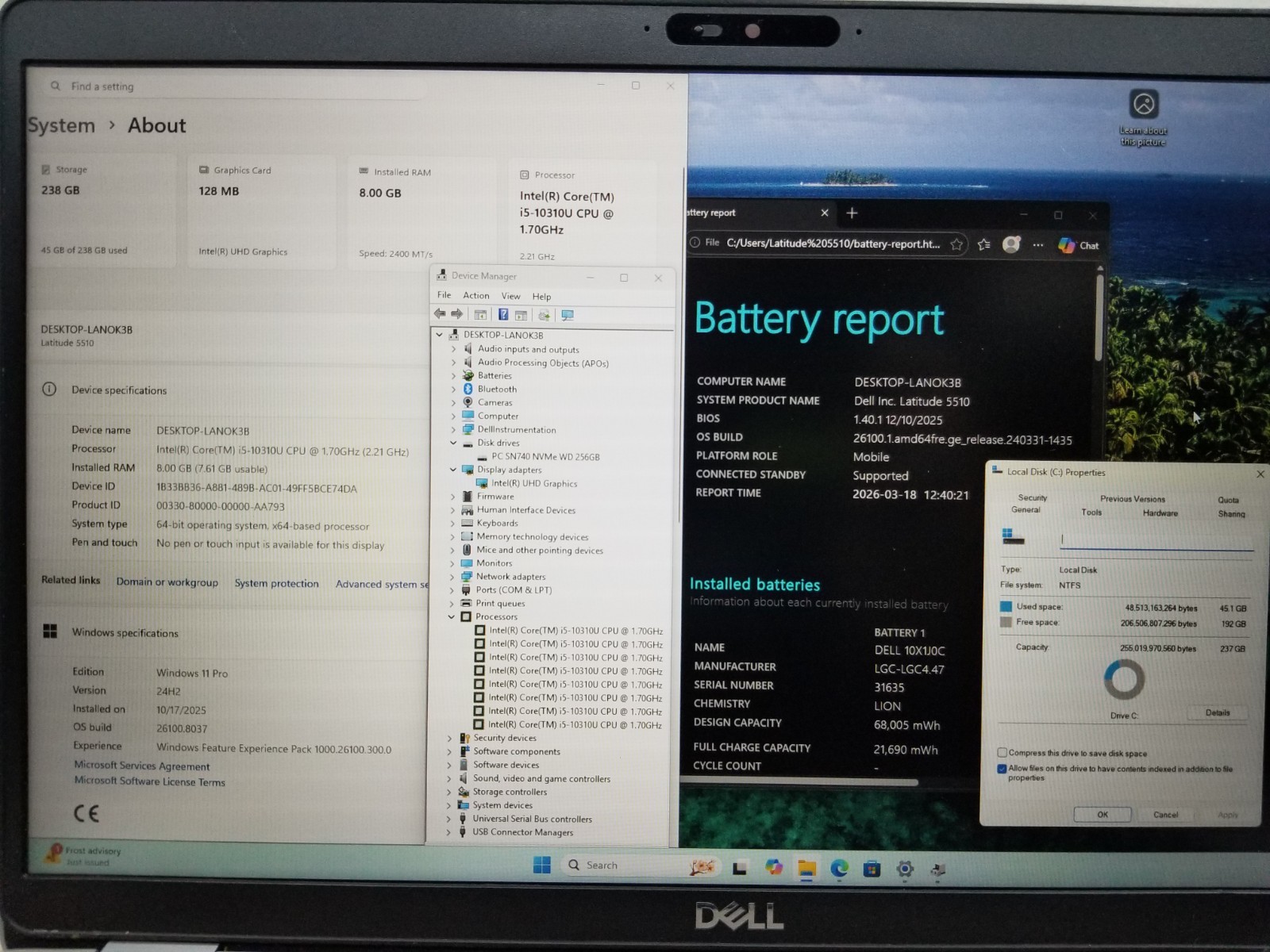 AS-IS Dell Latitude 5510 15.6″ FHD i5-10310U 1.7GHz 8GB RAM 256GB NVMe W11P READ