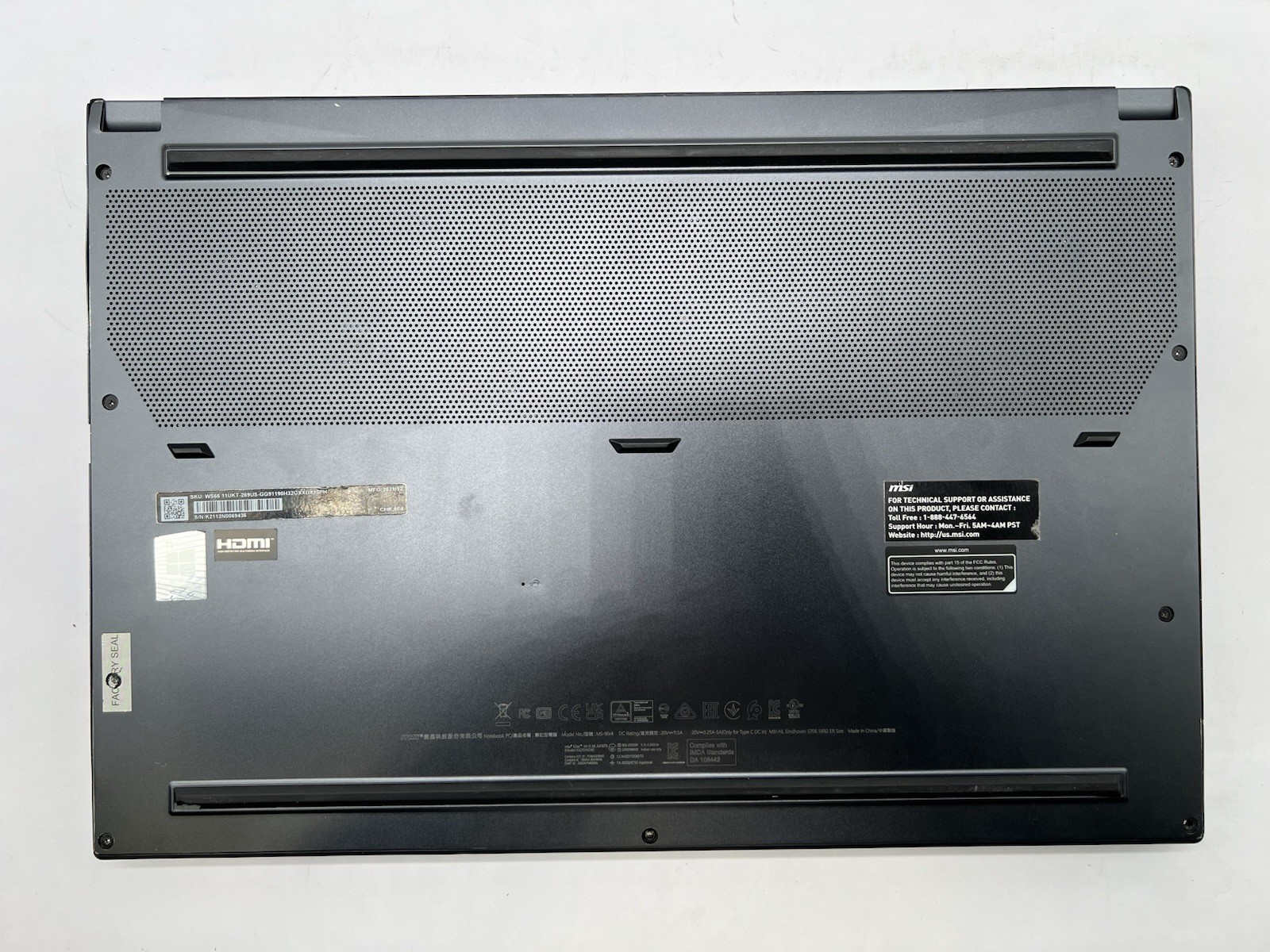 MSI WS66 11UKT Laptop, i9-11900H. @ 2.50GHz, 32GB RAM, 1TB NVMe-No OS/Charger