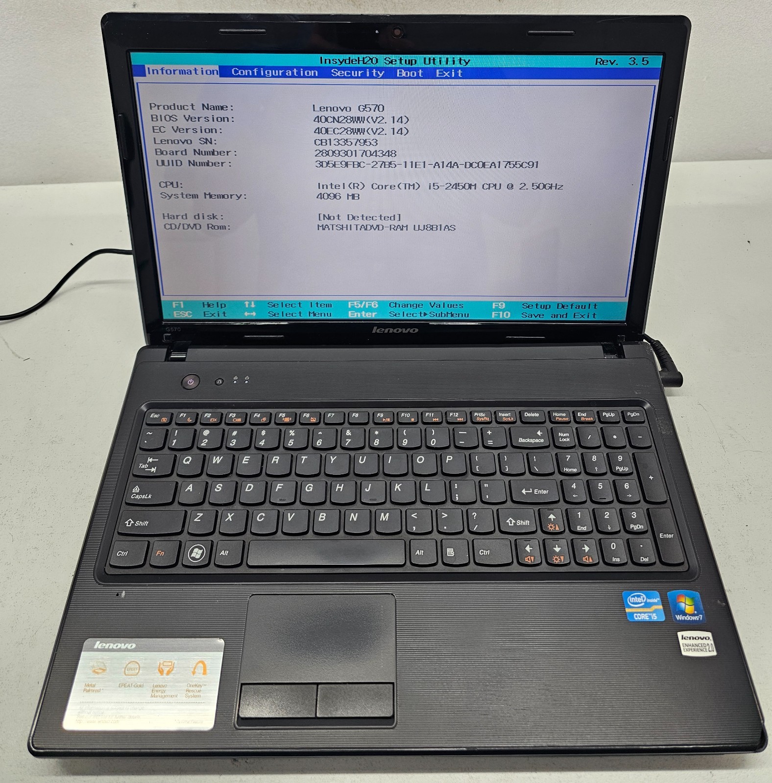 Lenovo G570 15.6″ Laptop Intel Core i5-2450M 4GB RAM NO HD/OS (FL)