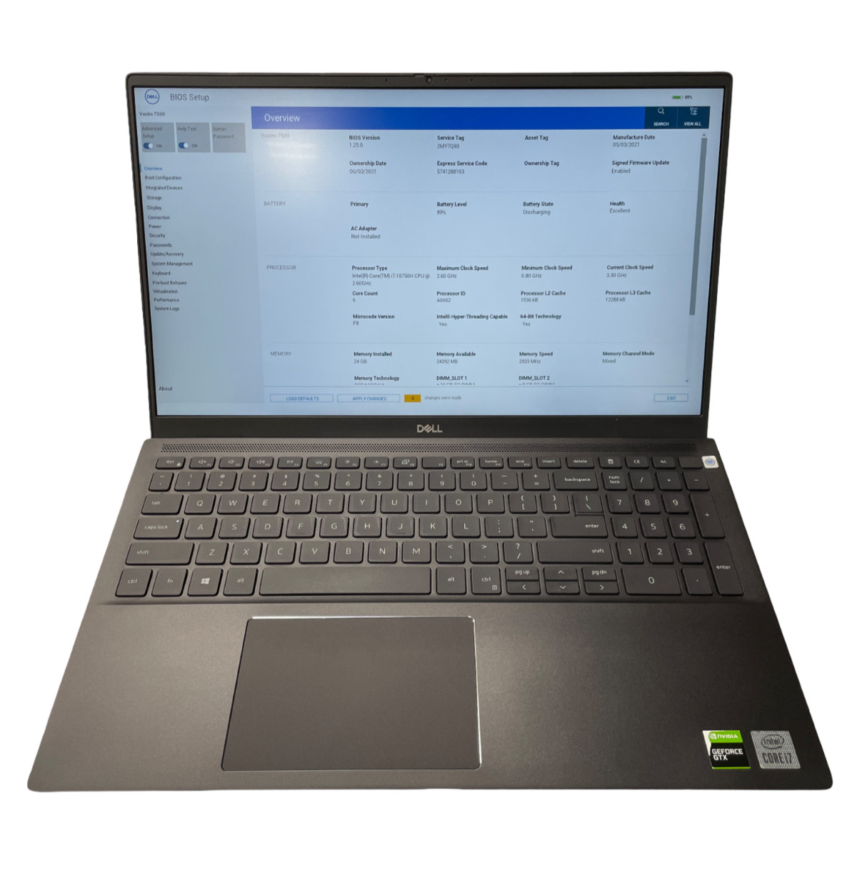 Dell Vostro 7500 15.6″ i7-10750H 24GB 512GB NVMe GTX 1650 Ti *Read* 2MY7Q9 #26