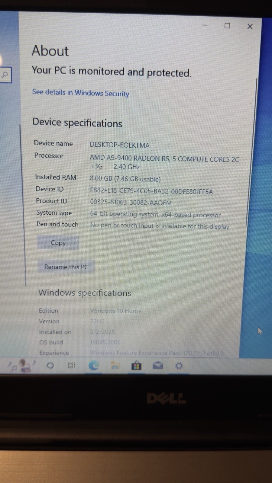 Dell Inspiron 5565 AMD A9 7th Gen. Dell Adapter 45W. No RAM, No HDD See Pictures