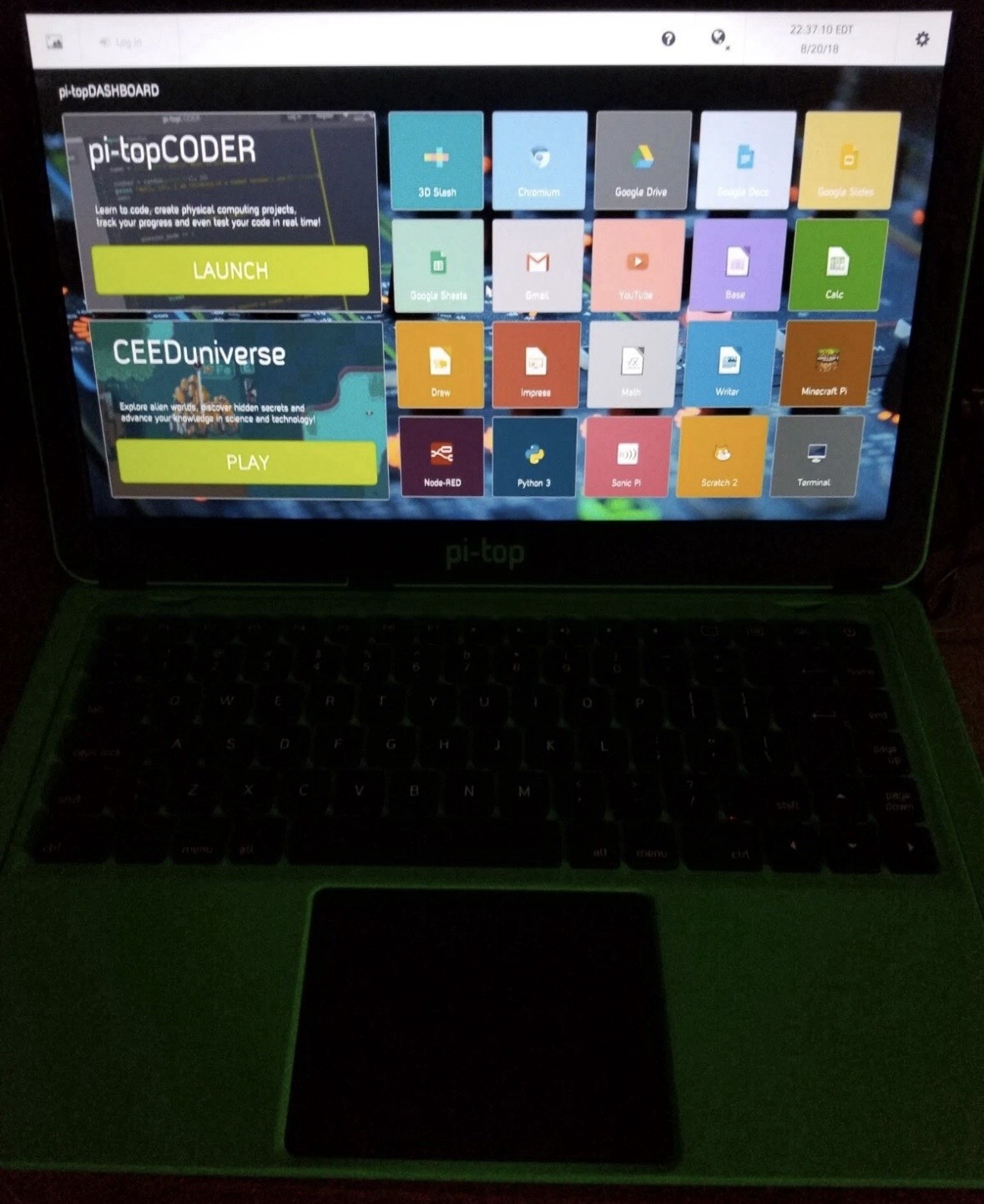Working pi-top Green 14in Laptop with Raspberry Pi installed.