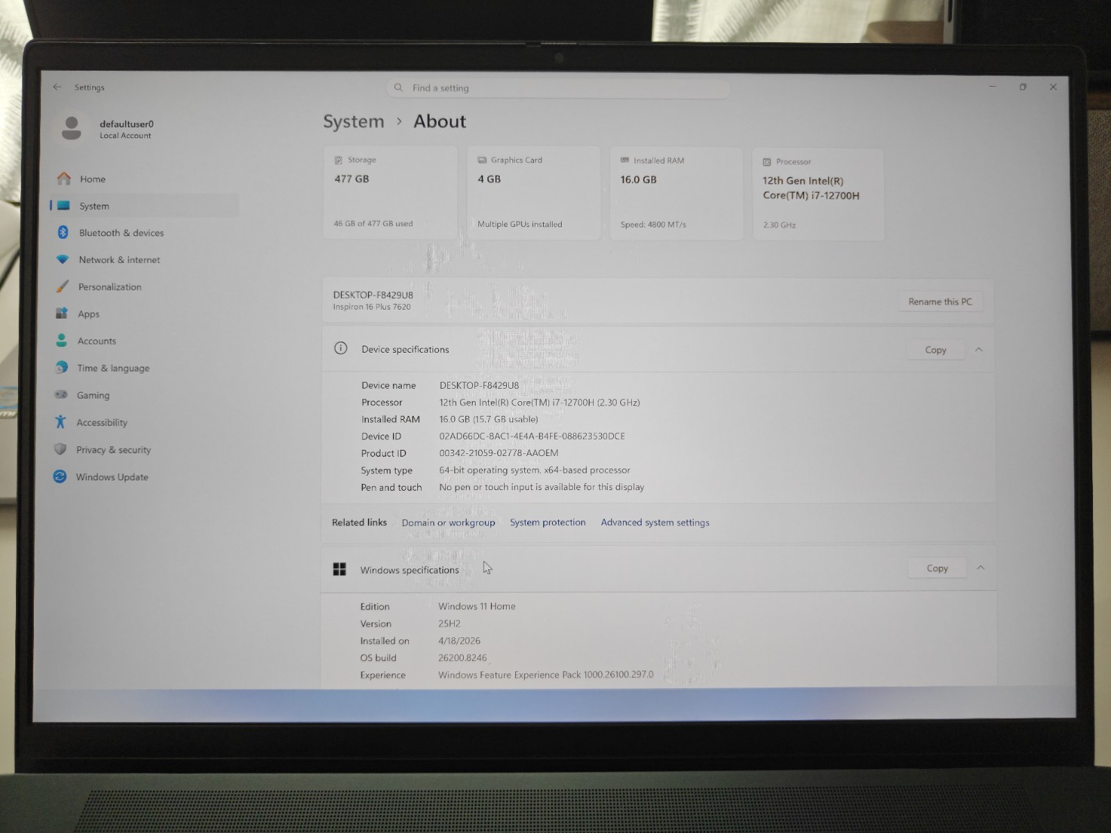 Dell Inspiron 16 Plus 7620 Laptop I7-12700H, RTX 3050Ti, 16GB RAM, 512GB SSD