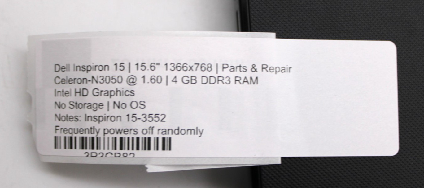 Dell Inspiron 15-3552 Celeron-N3050@1.6GHz 4GB RAM NO STORAGE/OS *PARTS/REPAIR*