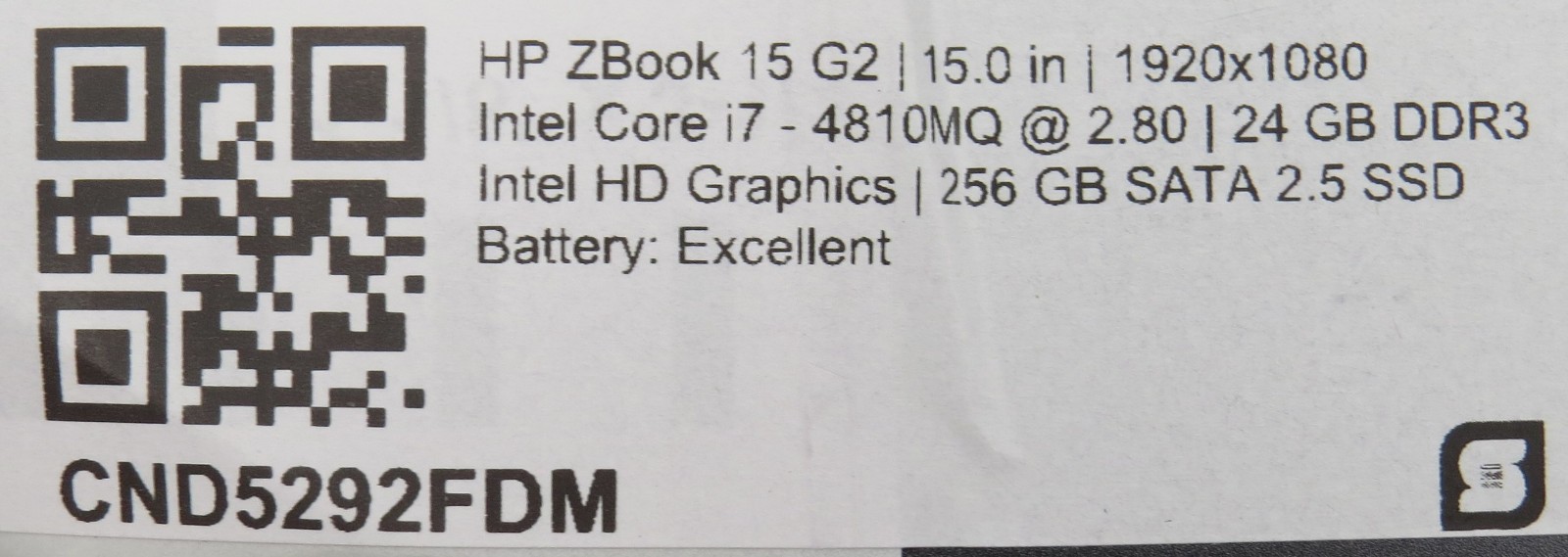 HP ZBook 15 G2 i7-4810MQ 24GB DDR3 256GB SSD K1100M 15″ No OS