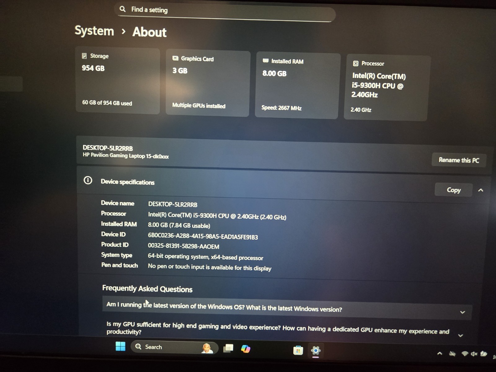 HP Pavilion 15.6 inch (1T, Intel Core i5 9th Gen., 2.40GHz, 8GB) Gaming Laptop –