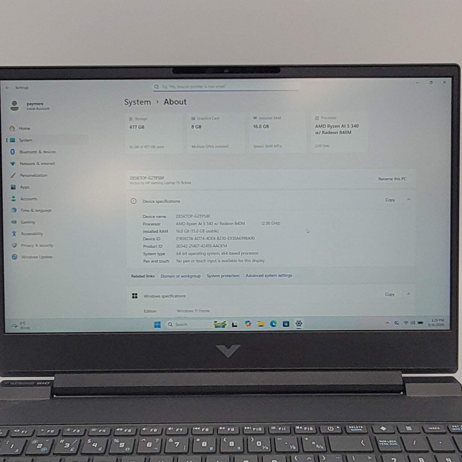 HP Victus Ryzen AI 5 340 3.0GHz 16GB RAM 512GB SSD GeForce RTX 5050