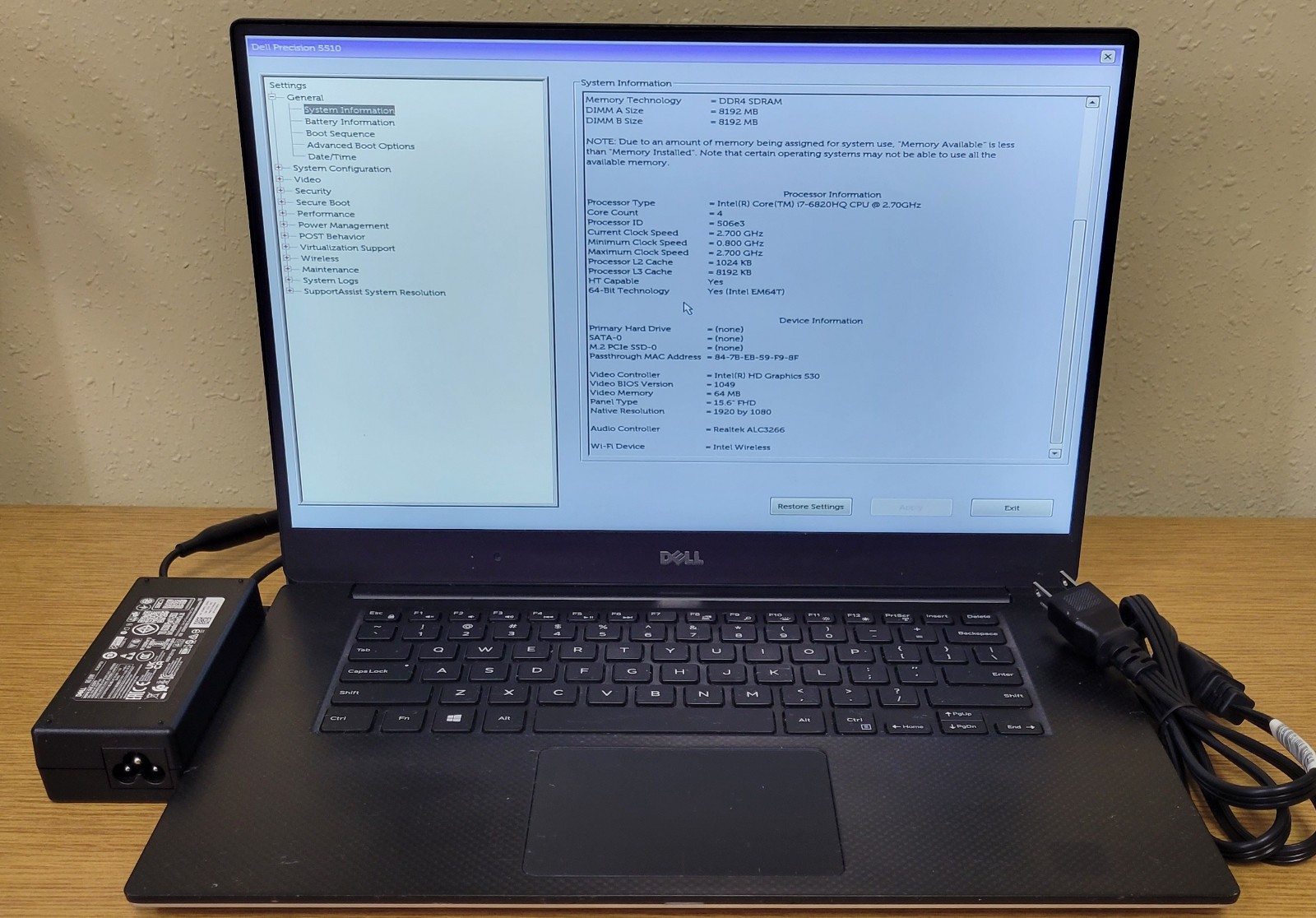 Dell Precision 5510 i7-6820HQ 2.70GHz 16GB 256GB NVMe Quadro M1000M No OS