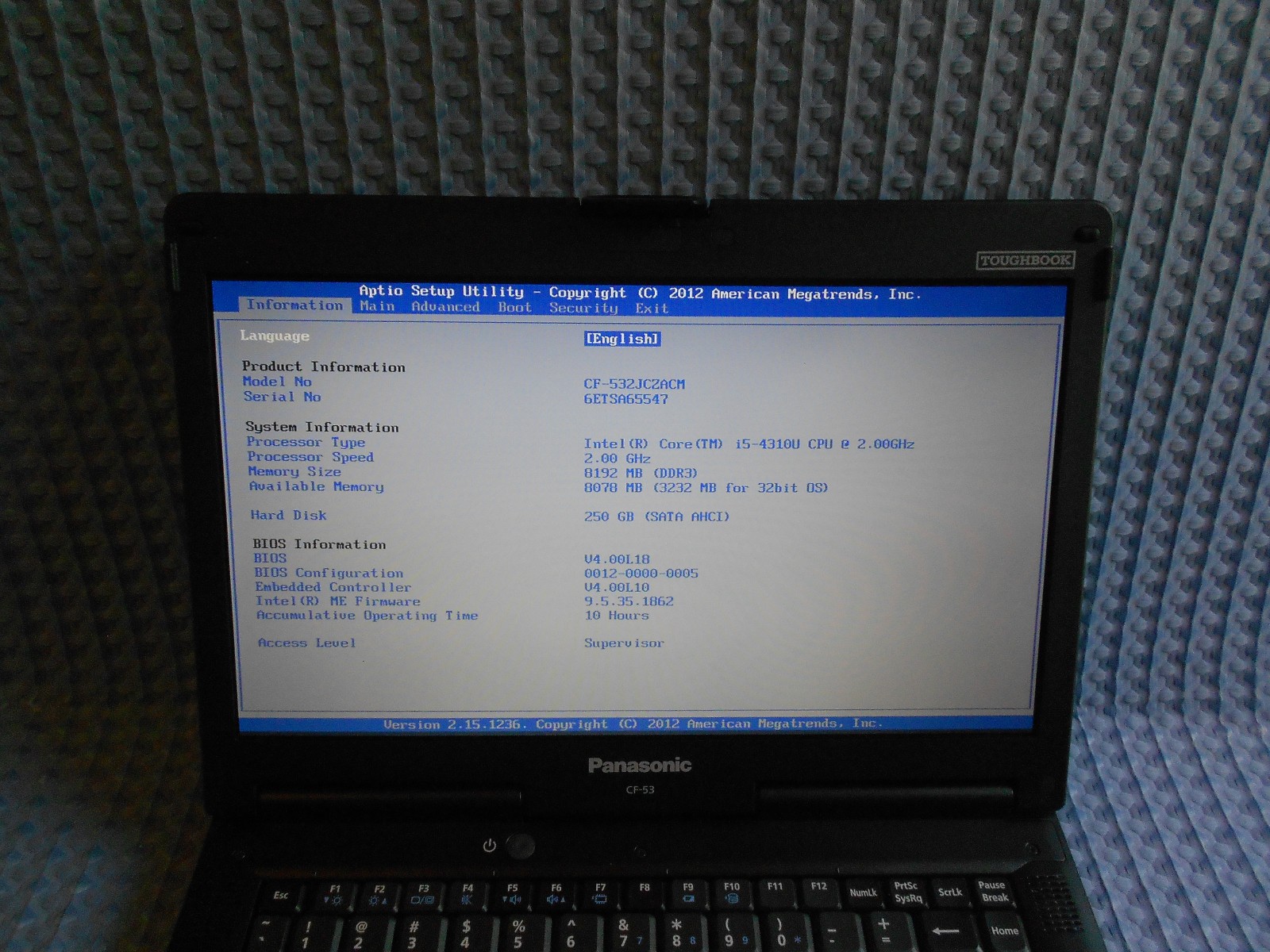 Panasonic CF-53 Tough Book I5 4310 2.00 GHz 250 GB SSD 8 GB Ram Windows 11 Pro