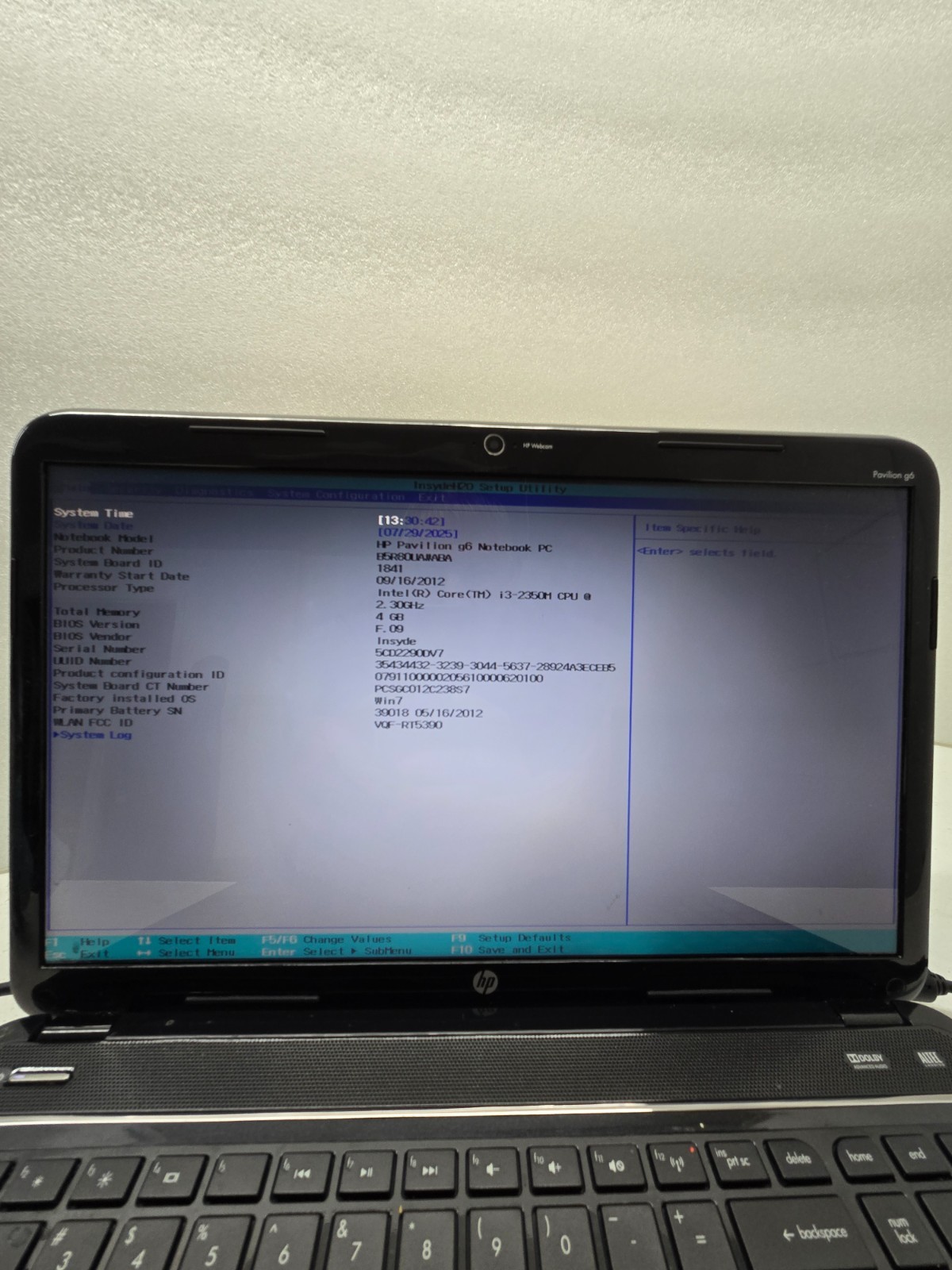 HP Pavilion g6-2010nr 15.6” Laptop Intel i3-2350M @2.30GHz 4GB No HDD NO OS (FL)