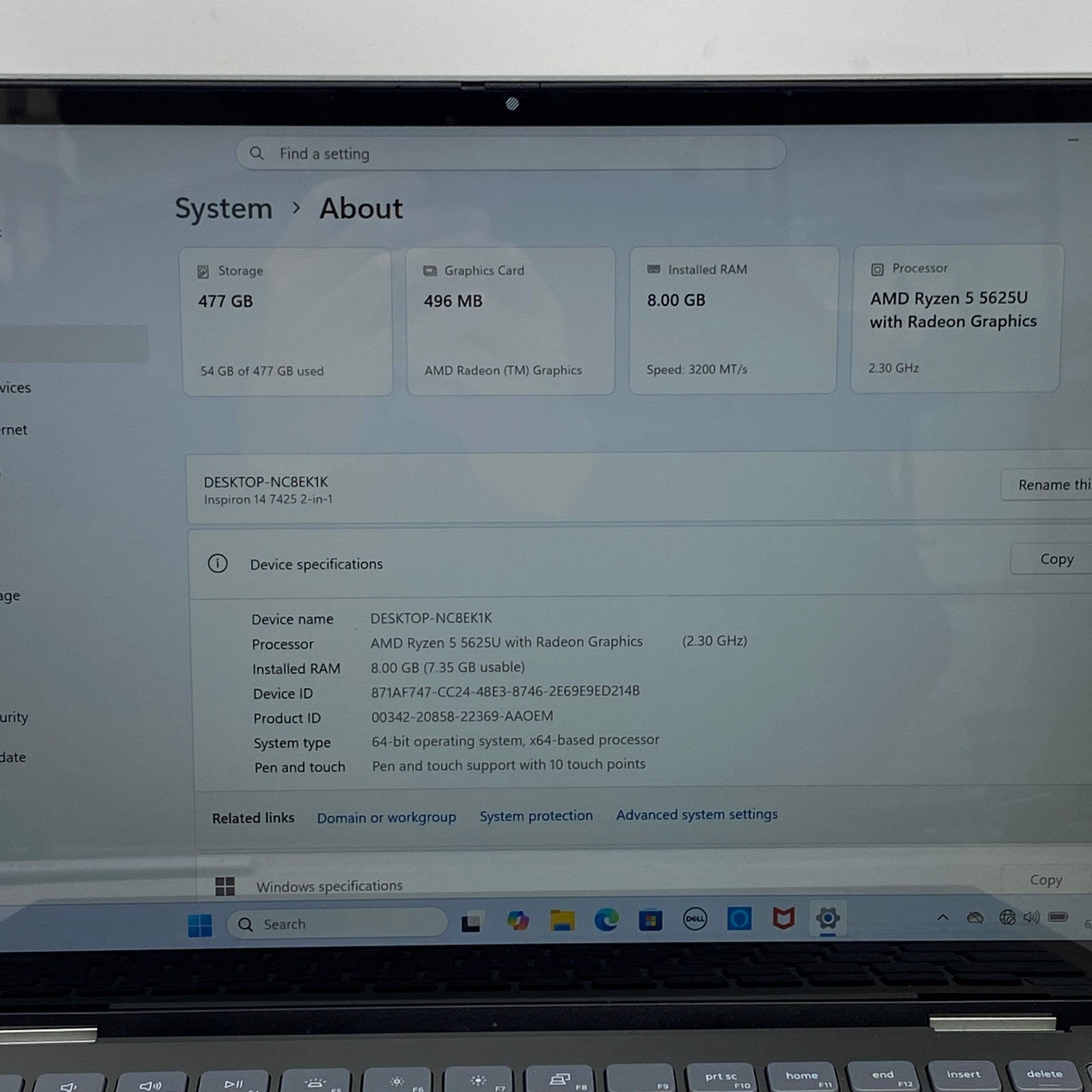 Dell Inspiron 7425 14″ Ryzen 5 5625U 2.3GHz 8GB RAM 512GB SSD