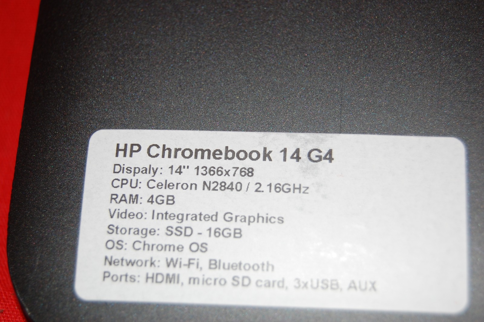 HP Chromebook 14 G4 4G RAM 16GB SSD Celeron N2840 2.16GHZ 14 Inch Grey 0542