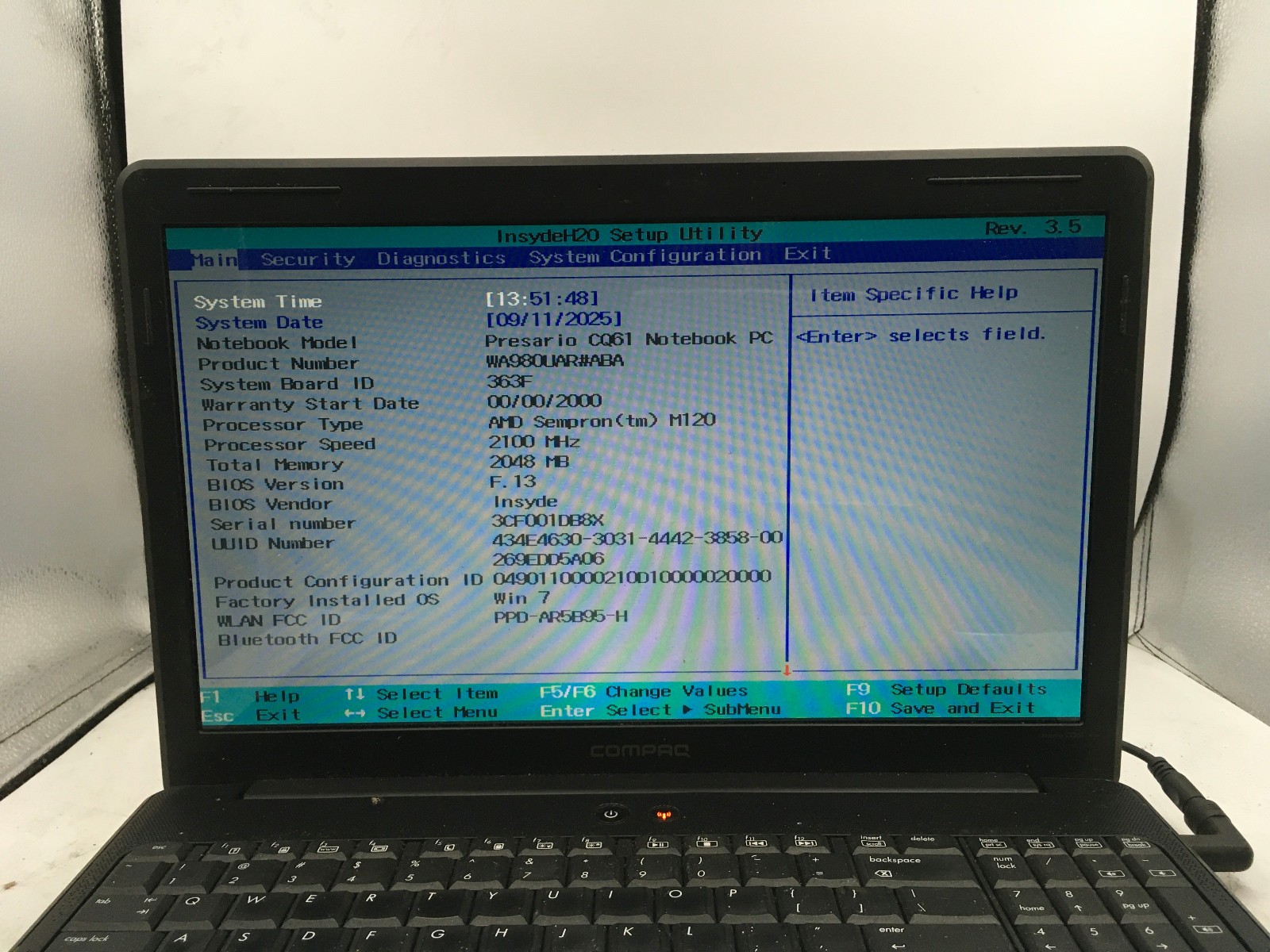 HP PRESARIO CQ81 – BOOTS TO BIOS – AMD SEMPRON M120 – 2GB RAM – READ DESCRIP -BB
