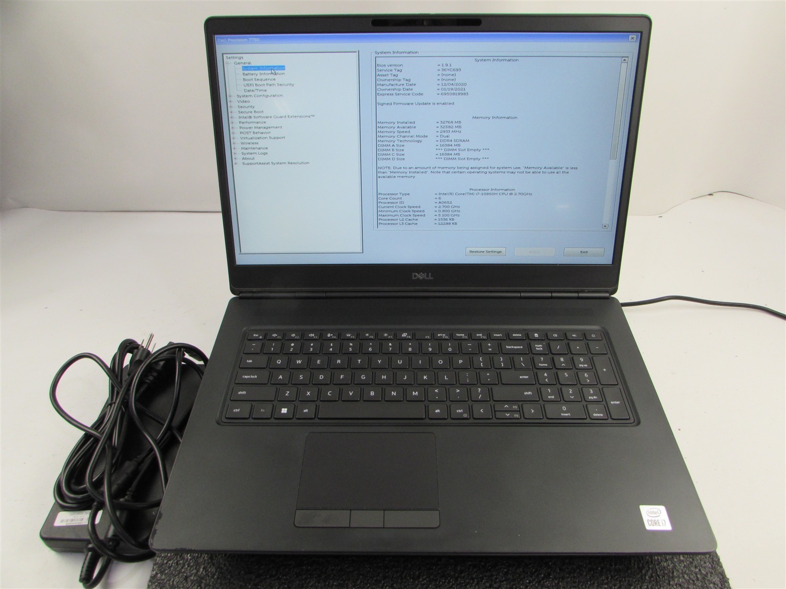 DELL PRECISION 7750 1920X1080 I7-10850H 1TB 32GB RAM RTX 3000 WIN 11 PRO NO BATT
