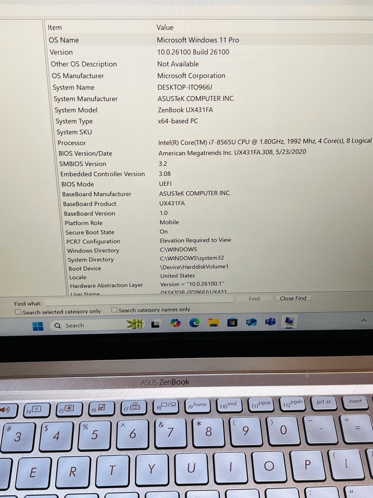 Asus Zen Book Ux431FA, I7 8th Generation @1.80GHz,8G,UHD Graphics,256G,Win11 Pro