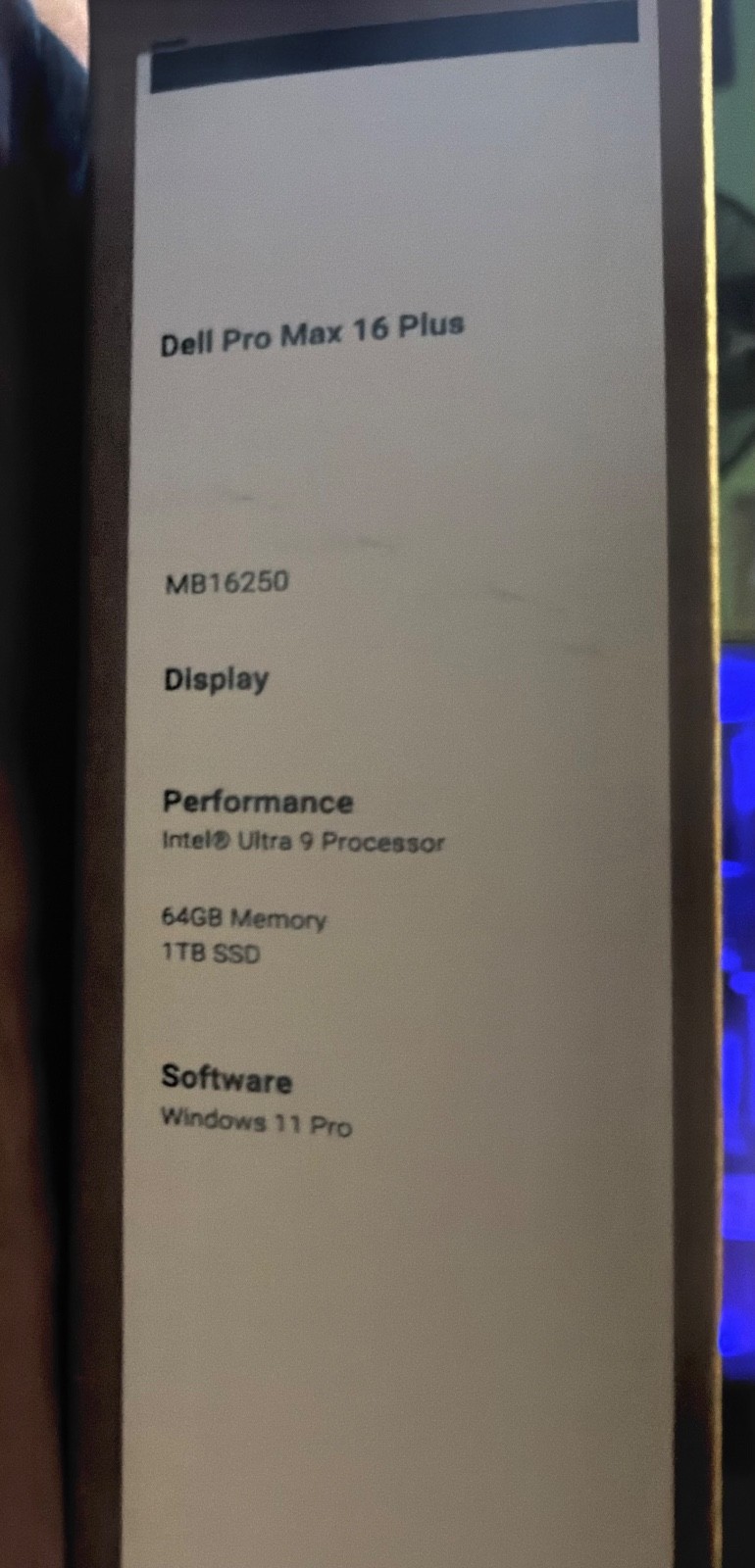 Dell Pro Max 16 Plus MB16250 FHD+ 2.8GHz Ultra 9 285HX 32GB 512GB RTX PRO 1000