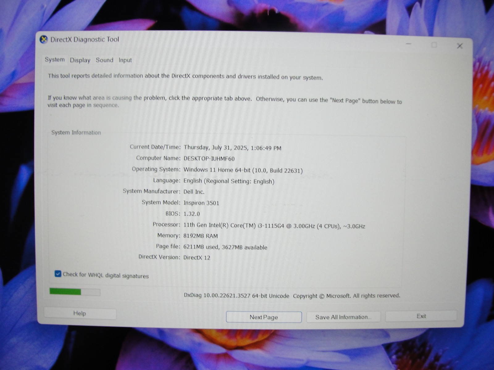 Dell Inspiron 3501 15.6”FHD Core i3-1115G4 3GHz 8GB SSD Reset 128GB+Charger