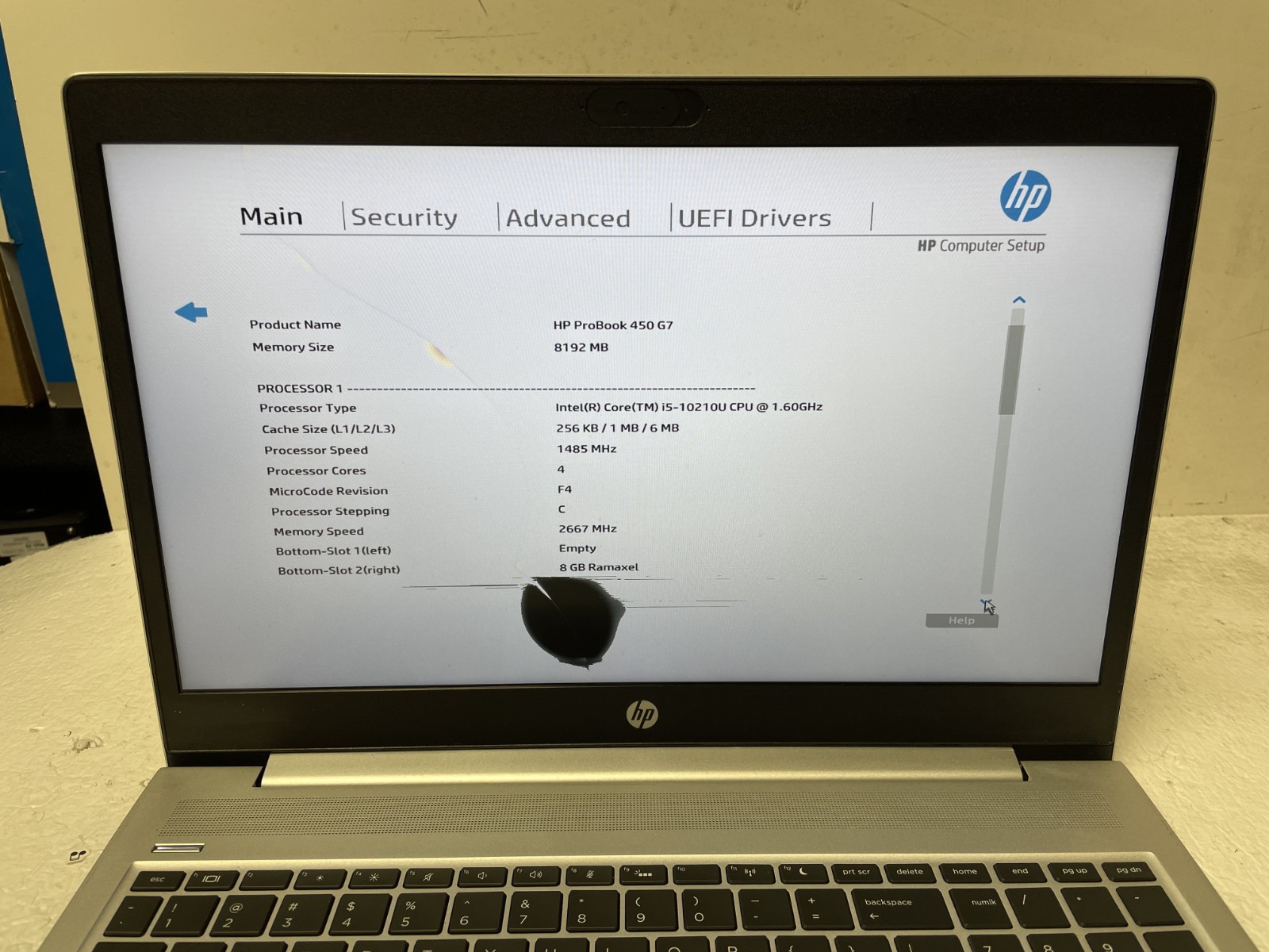 HP Probook 450 G7 Intel Core i5-10210U @1.60GHz 8GB RAM NO SSD BrokenScreen