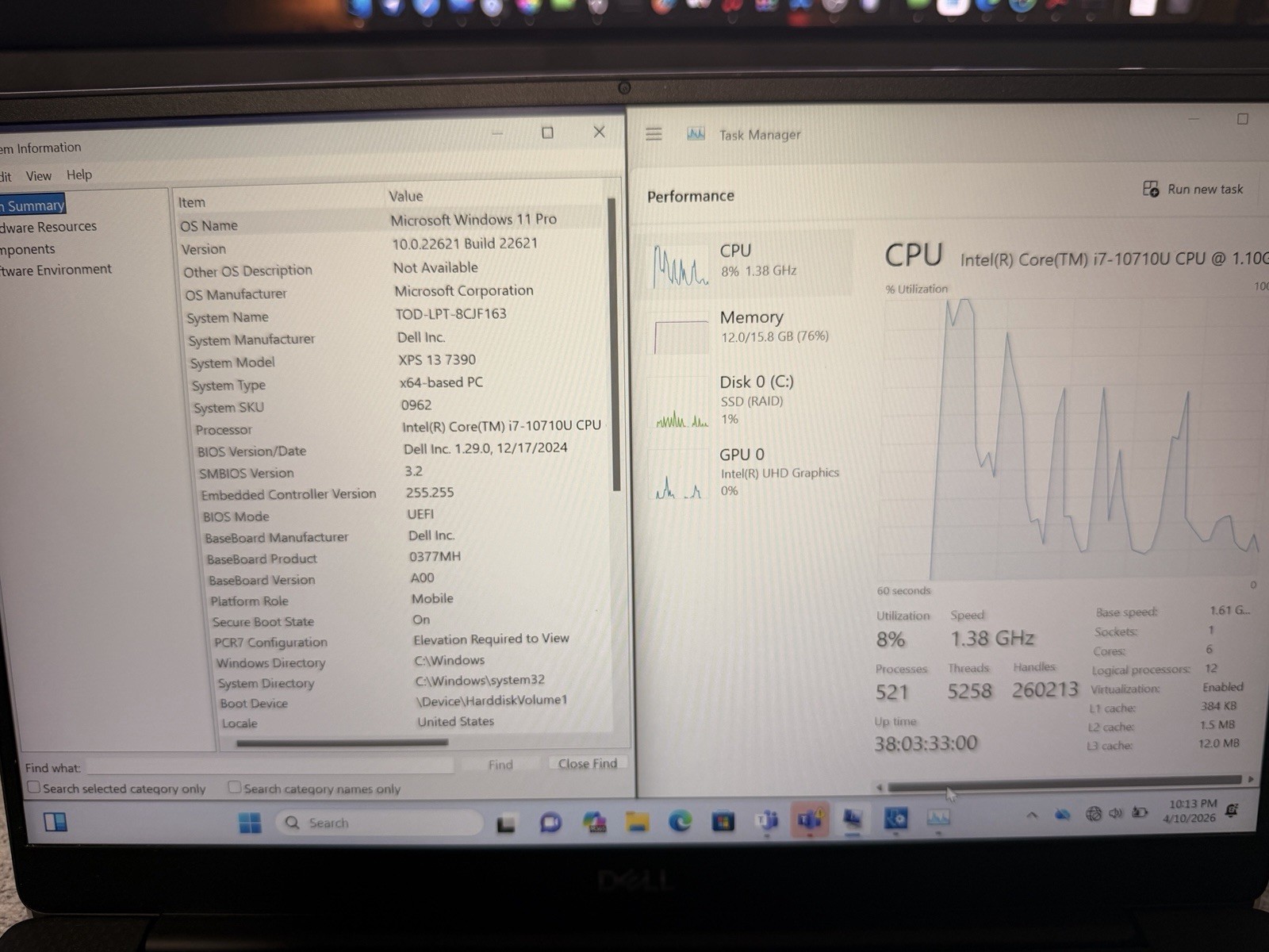 Dell XPS 13 7390 Laptop 13.3” i7-10710U 16GB RAM 512GB SSD Windows 10 Pro