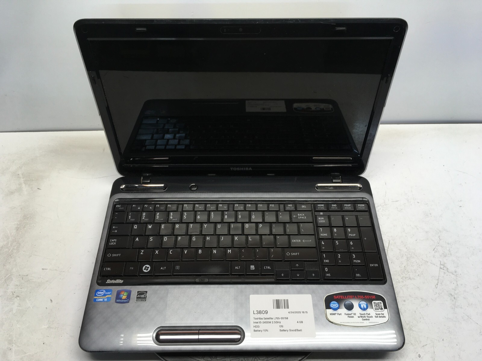 Toshiba Satellite L755-S5158 Intel i5-2450M 2.5GHz 4 GB NO HDD