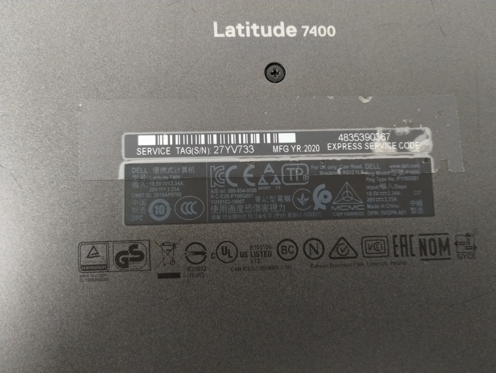 Latitude 7400, 14 Inch Screen, i7-8650U 1.90 GHz, Intel(R) UHD Graphics 620
