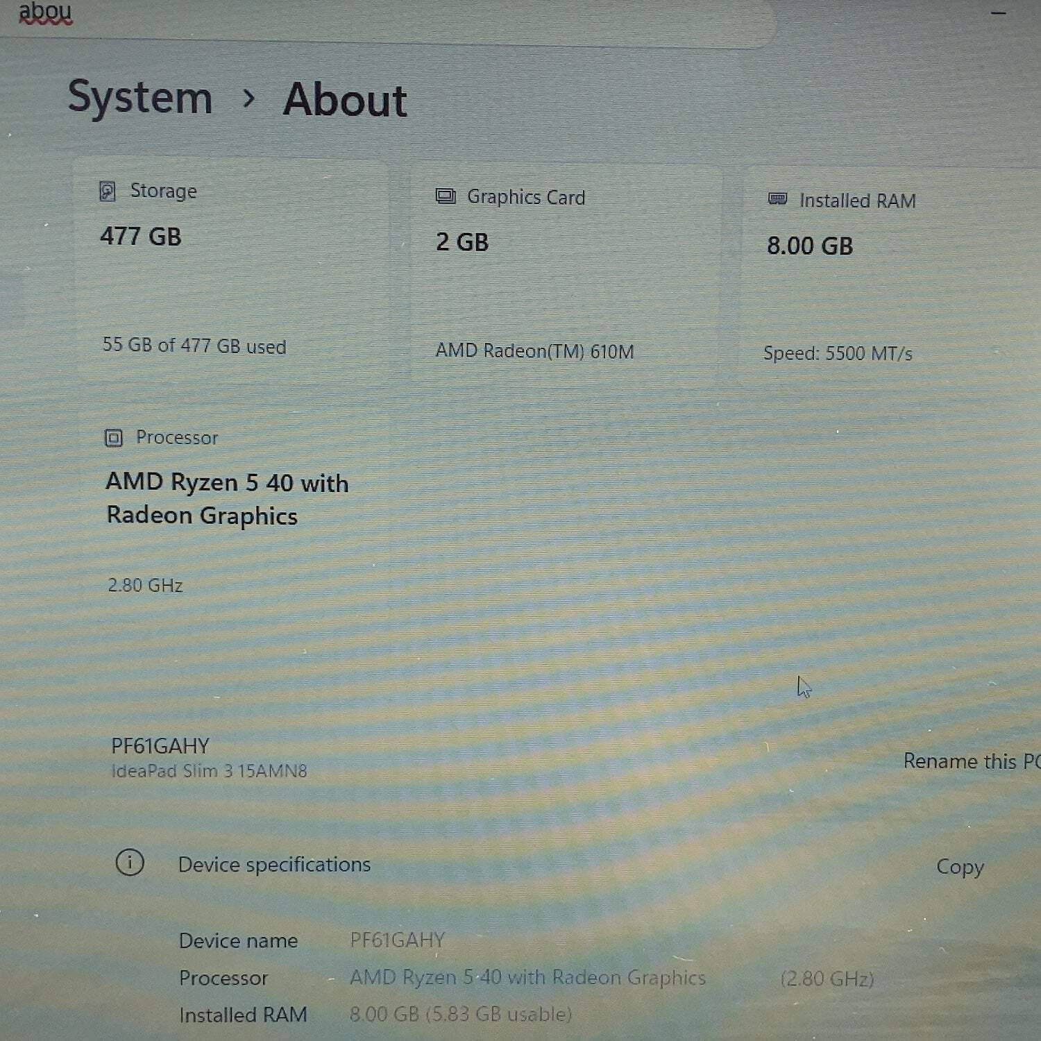 Lenovo IdeaPad Slim 3 15.6″ Ryzen 5 40 2.8GHz 8GB RAM 512GB SSD NO CHARGER