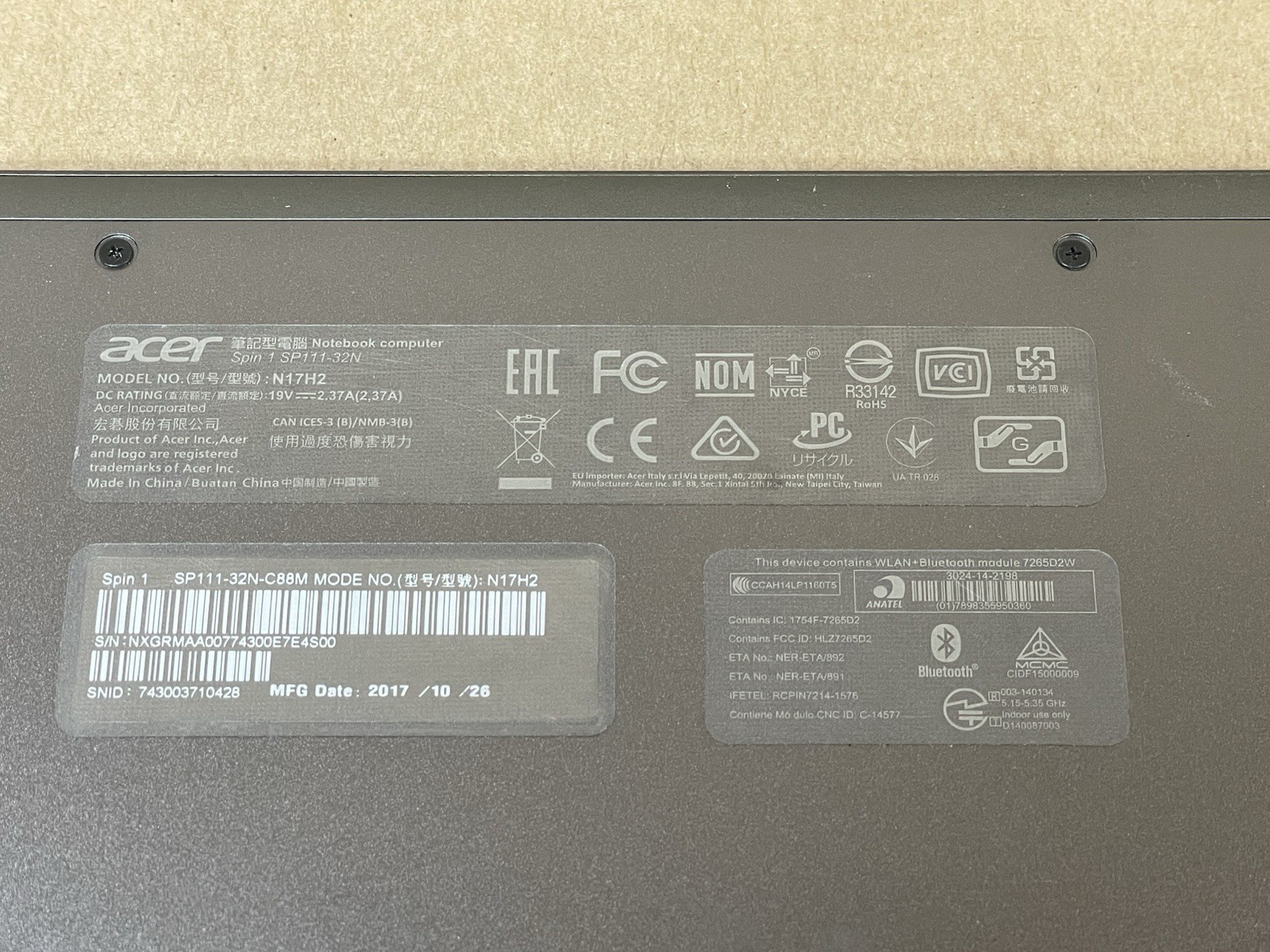 Acer Spin 1 SP111-33 11.6″ Celeron N3350@1.10GHz 4GB 32GB SSD Win10