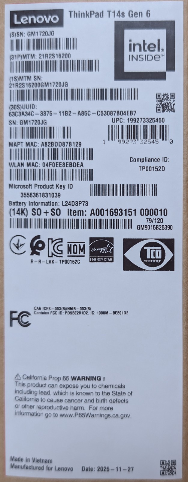 *SEALED* Lenovo ThinkPad T14s Gen 6 (Core Ultra 7 255U, 16GB/1TB, Win 11 Pro)