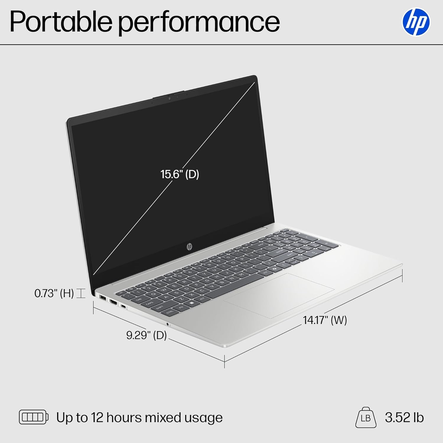HP 15.6 inch Laptop AMD Ryzen 3 7320U 8GB 256GB SSD AMD Radeon Graphics