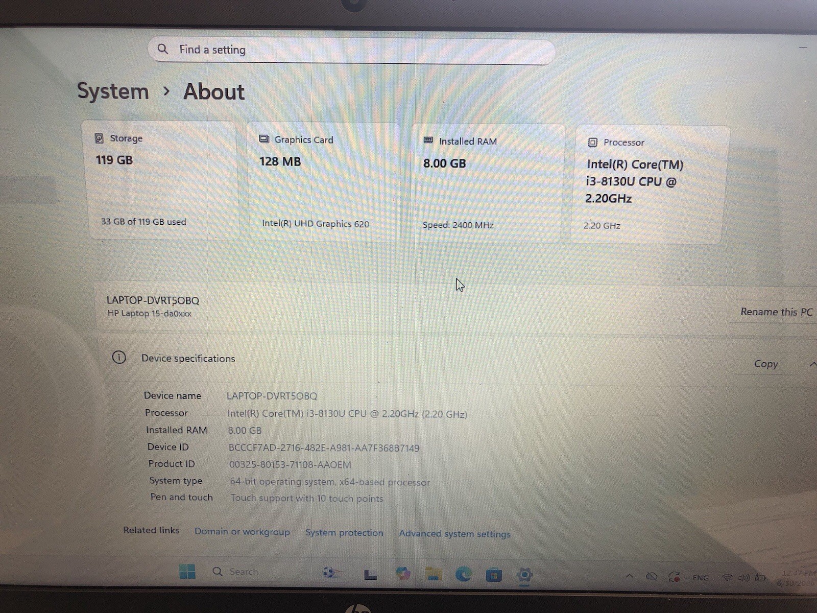HP 15-da0012dx 15.6″ Laptop w/ i3-8130U 2.2GHz CPU 8GB RAM 128GB SSD WIN 11