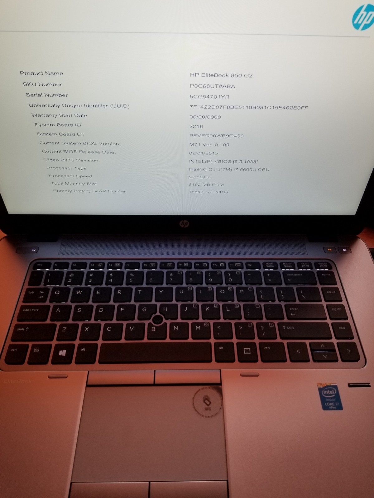 Lot 4 HP EliteBook 850 G2 i7-5600U 2.6 GHz 8GB RAM 128GB SSD Batt 15.6″ NO AC|OS