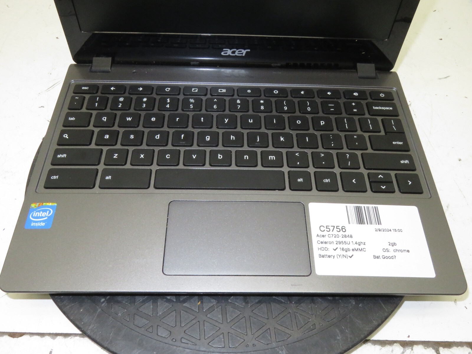 Acer Chromebook C720-2848 Laptop Intel Celeron 2955u 2GB Ram 16GB eMMC BadBatt