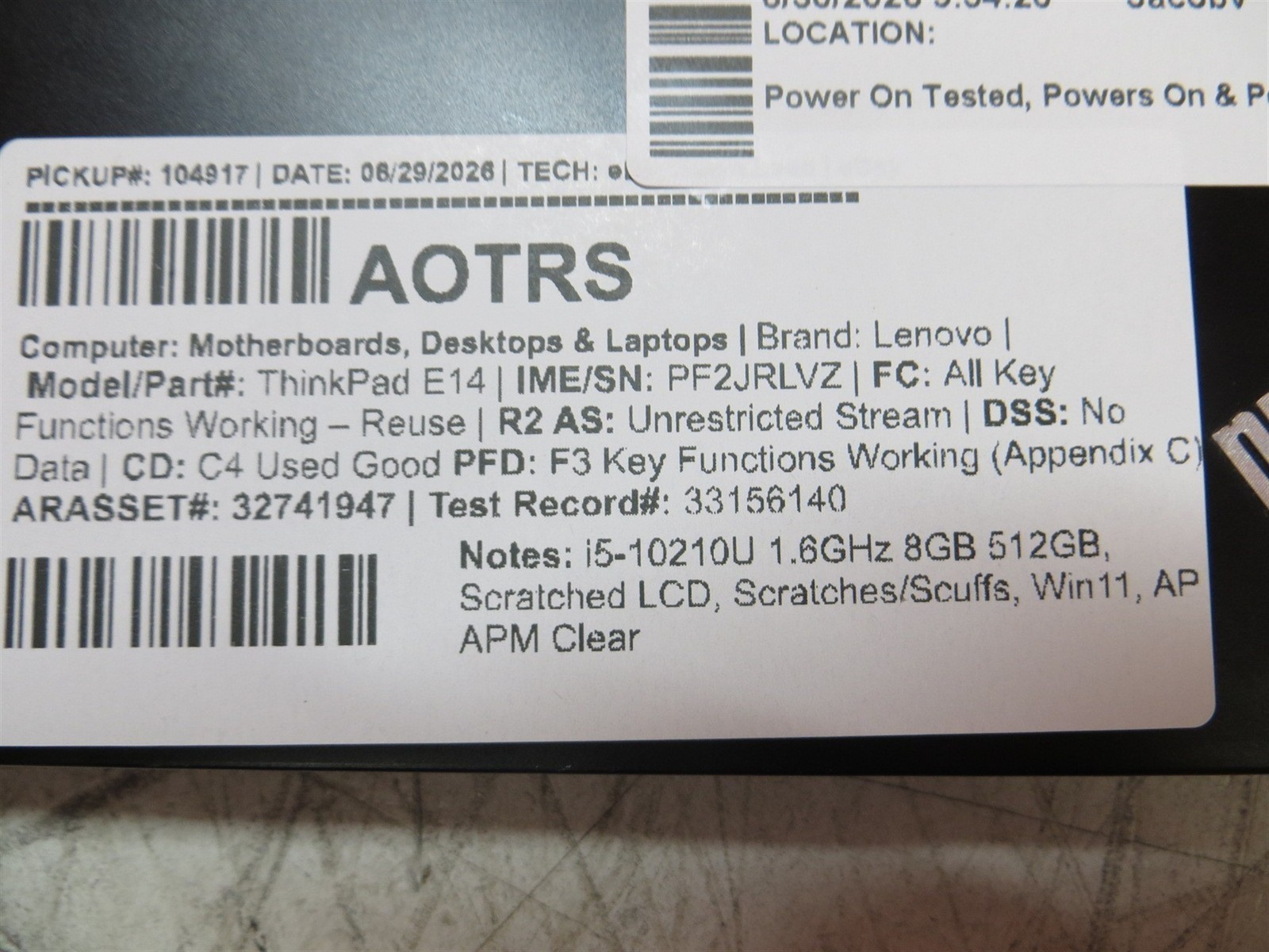 Scratched Screen Lenovo ThinkPad E14 Laptop Intel i5-10210U 1.6GHz 8GB 512GB SSD