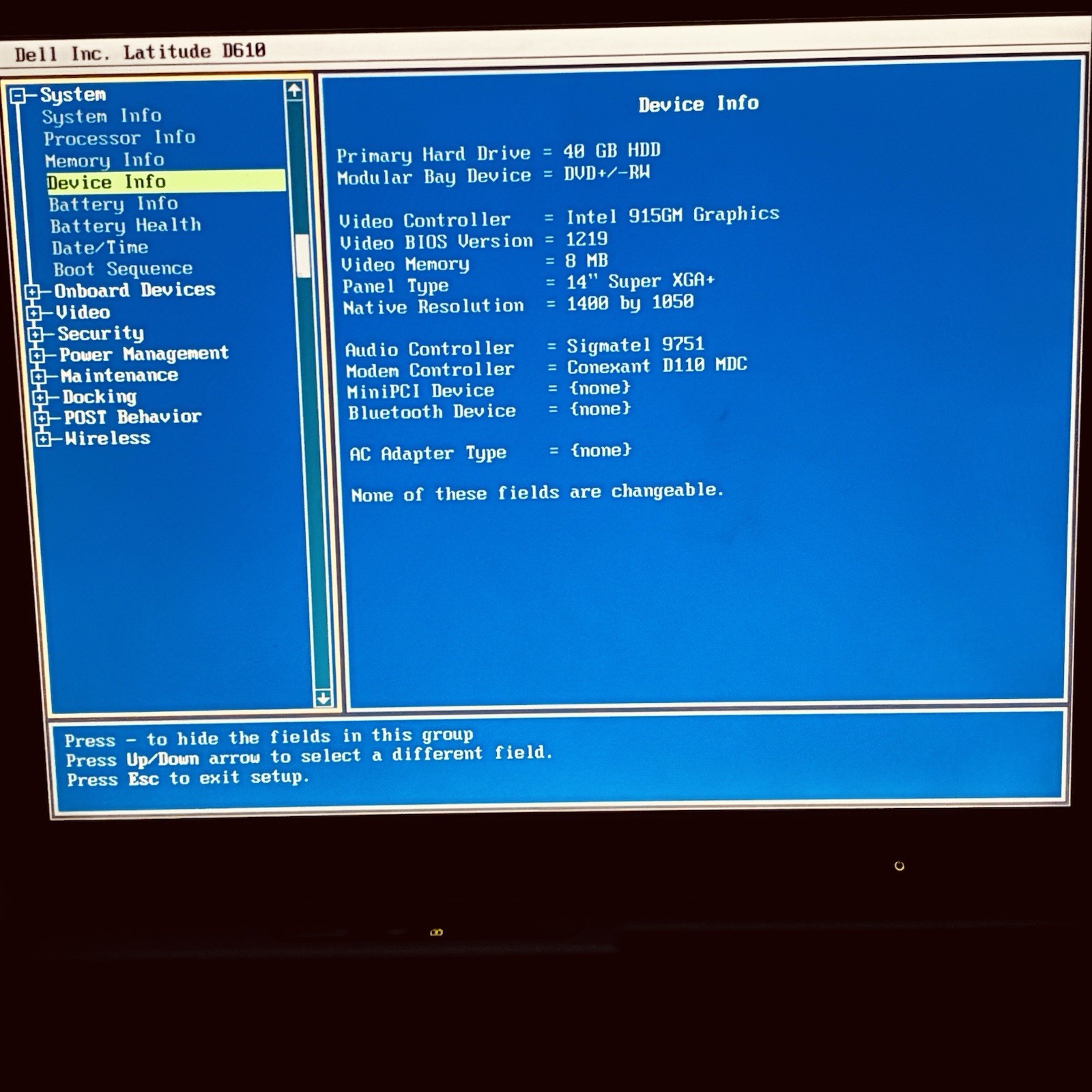 Vintage 14” Dell D610 Win2000 Pro 1GB 40GB DVD-RW 1400p Good Batt OEM AC Grade A